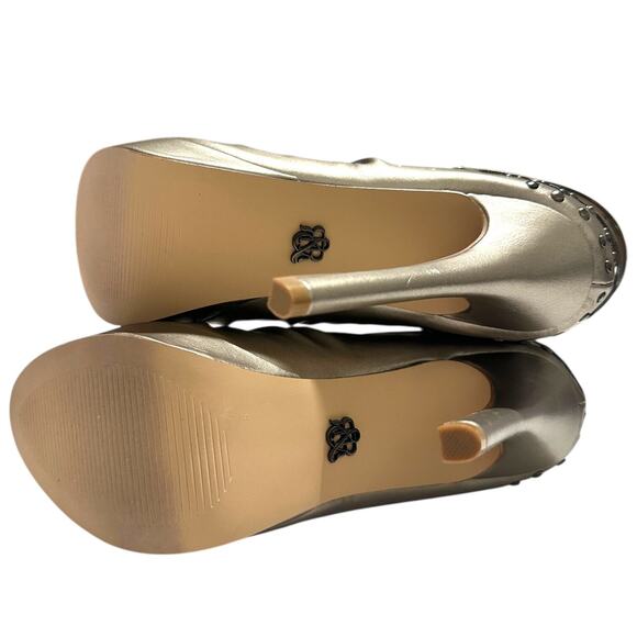 Rock & Republic MERYL Silver Peep Toe Stiletto Heel Metallic Studded Shoes 7 MED - Picture 7 of 9